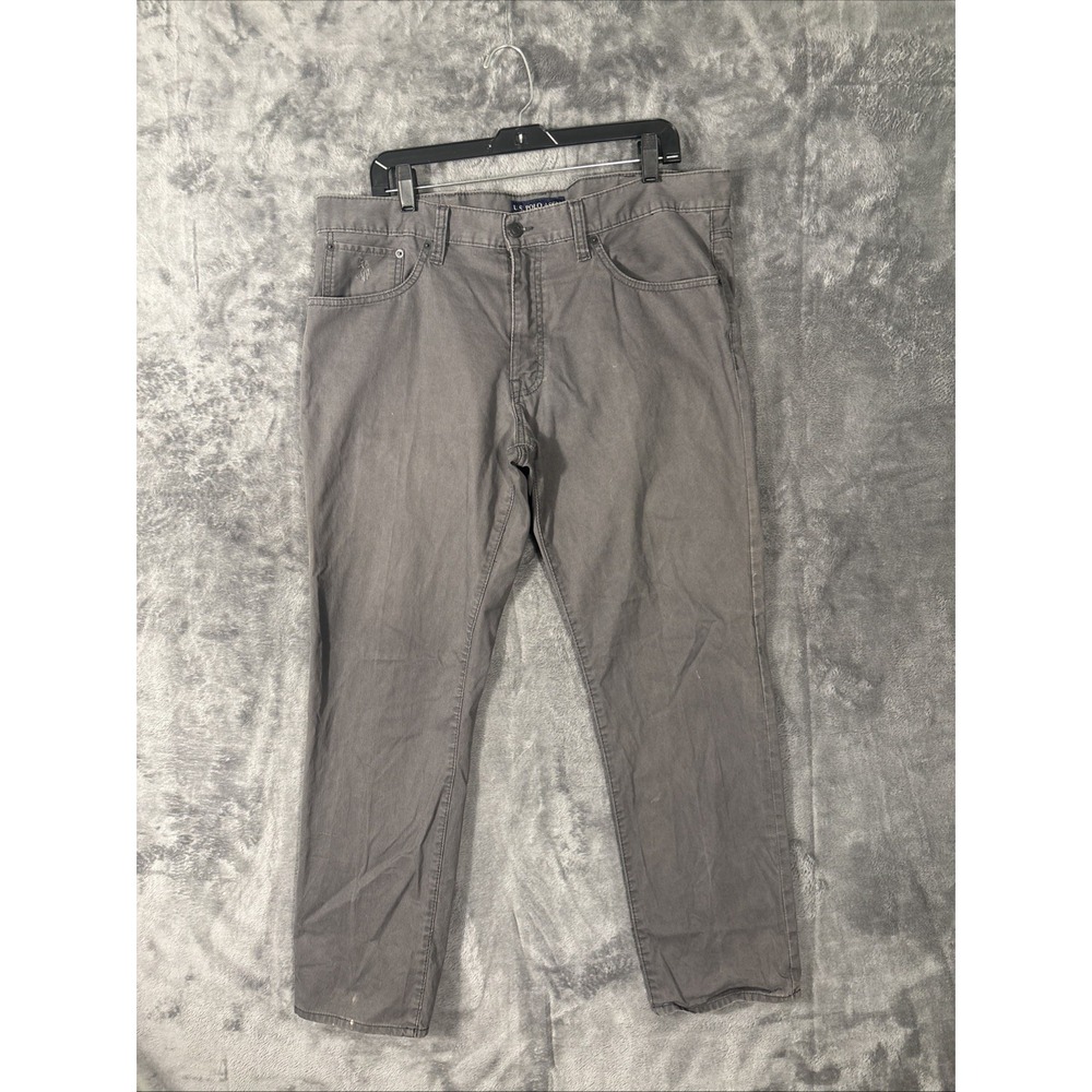 US Polo Assn Mens Grey Corduroy Pants Straight Leg 5 Pocket Trousers